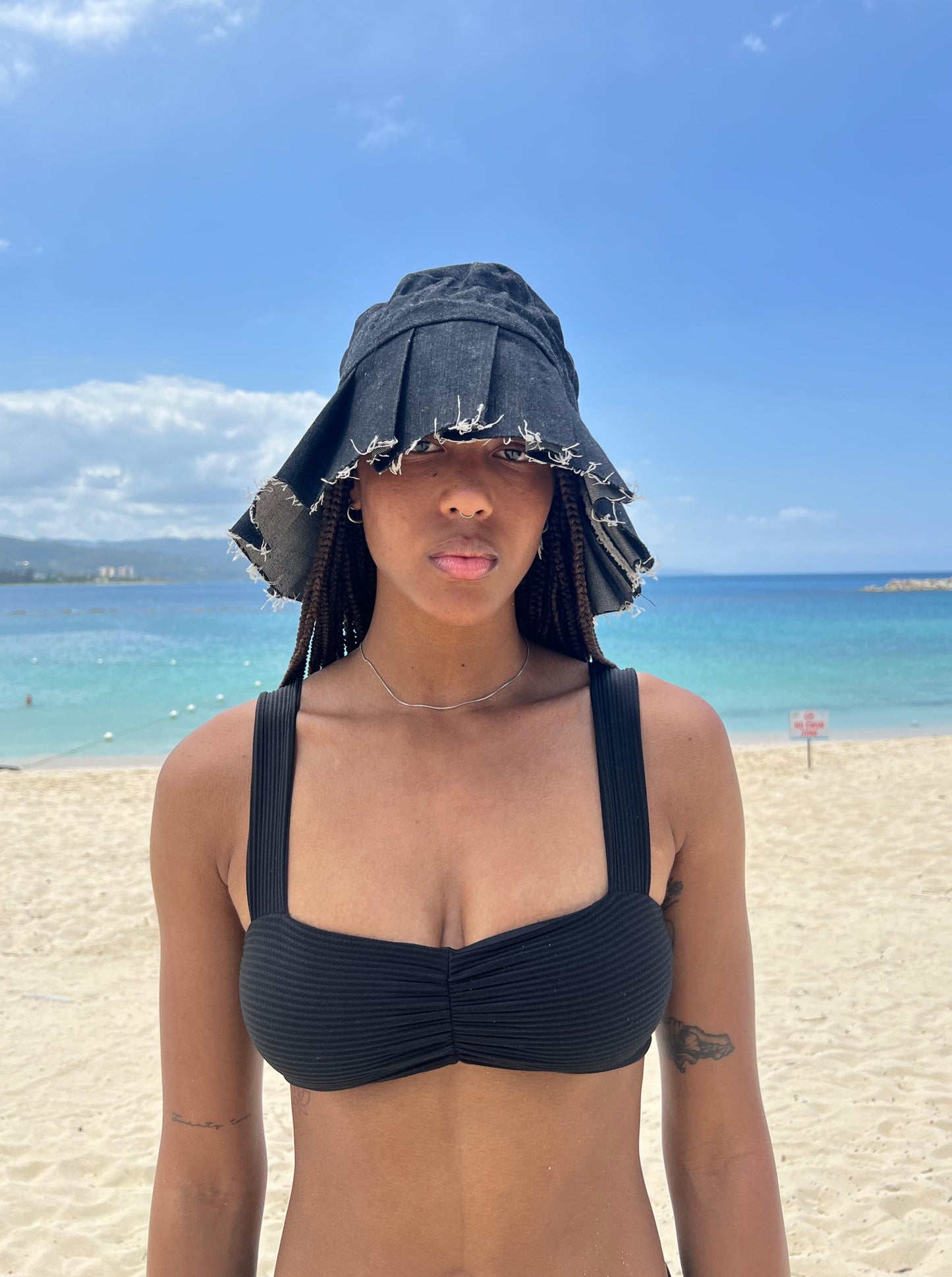 SOLEIL | Black Denim Pleated Hat