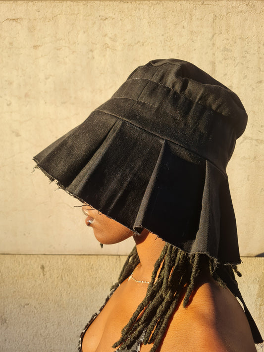 SOLEIL | Black Denim Pleated Hat