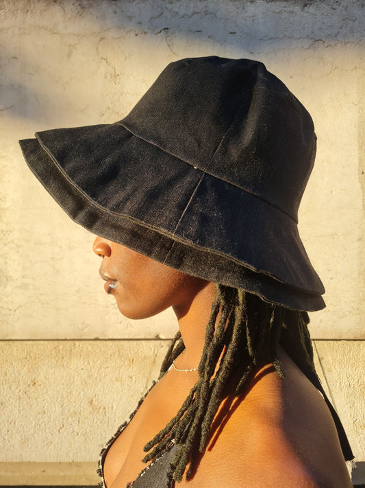 TERRA | Black Denim Double Brim Hat